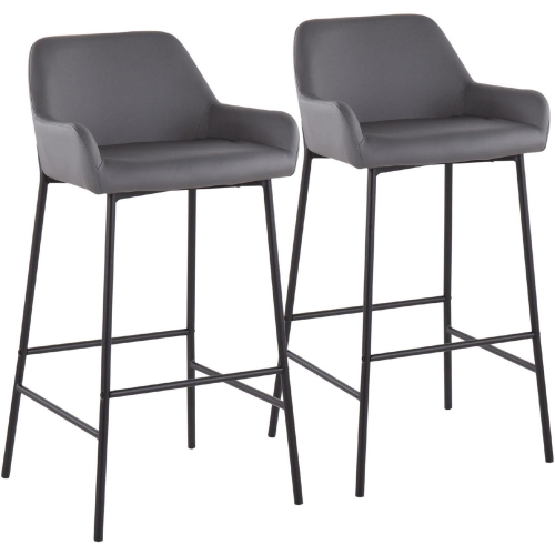 Daniella 30" Bar Stool in Grey Leatherette & Black Metal (Set of 2)